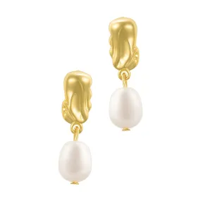 14k Gold Plated Freshwater Pearl Mini Drops with Organic Detail