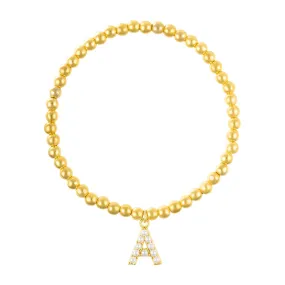 14k Gold Plated Stretch Bead Bracelet with Pearl Letter