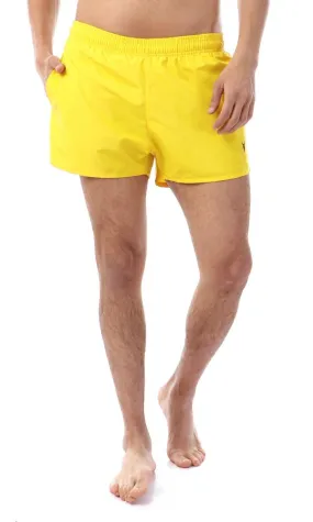 39765 Plain Elastic Waist Yellow Swim Shorts