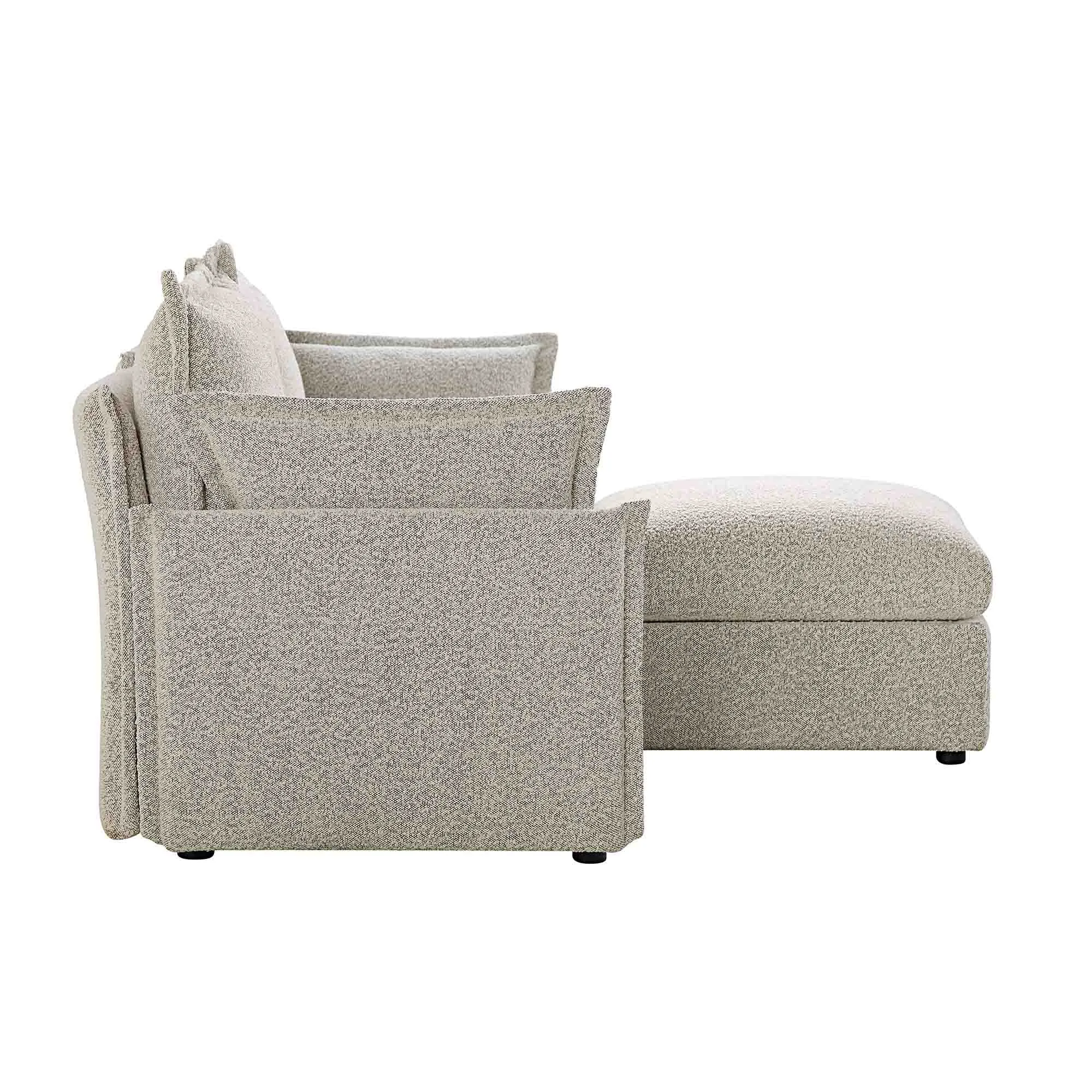 Byron Pillow Edge Mist Grey Boucle Modular Sofa, 2-Seater Chaise