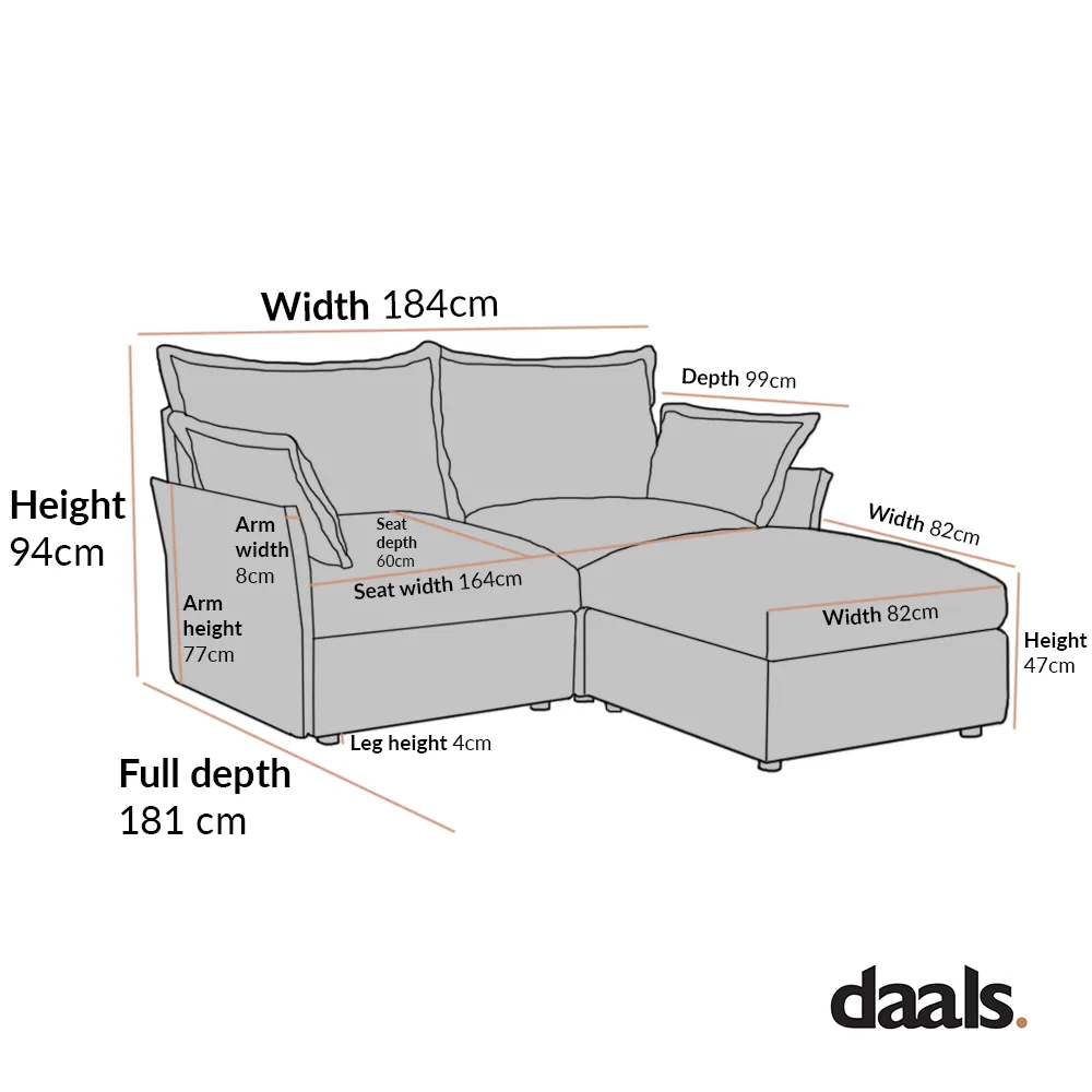 Byron Pillow Edge Mist Grey Boucle Modular Sofa, 2-Seater Chaise