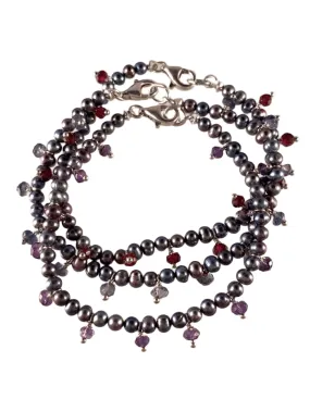 Grey Pearl Fringed Gemstone Bracelet in Assorted Colors