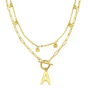 Tarnish Resistant Confetti And Paperclip Layered Initial Toggle Necklace